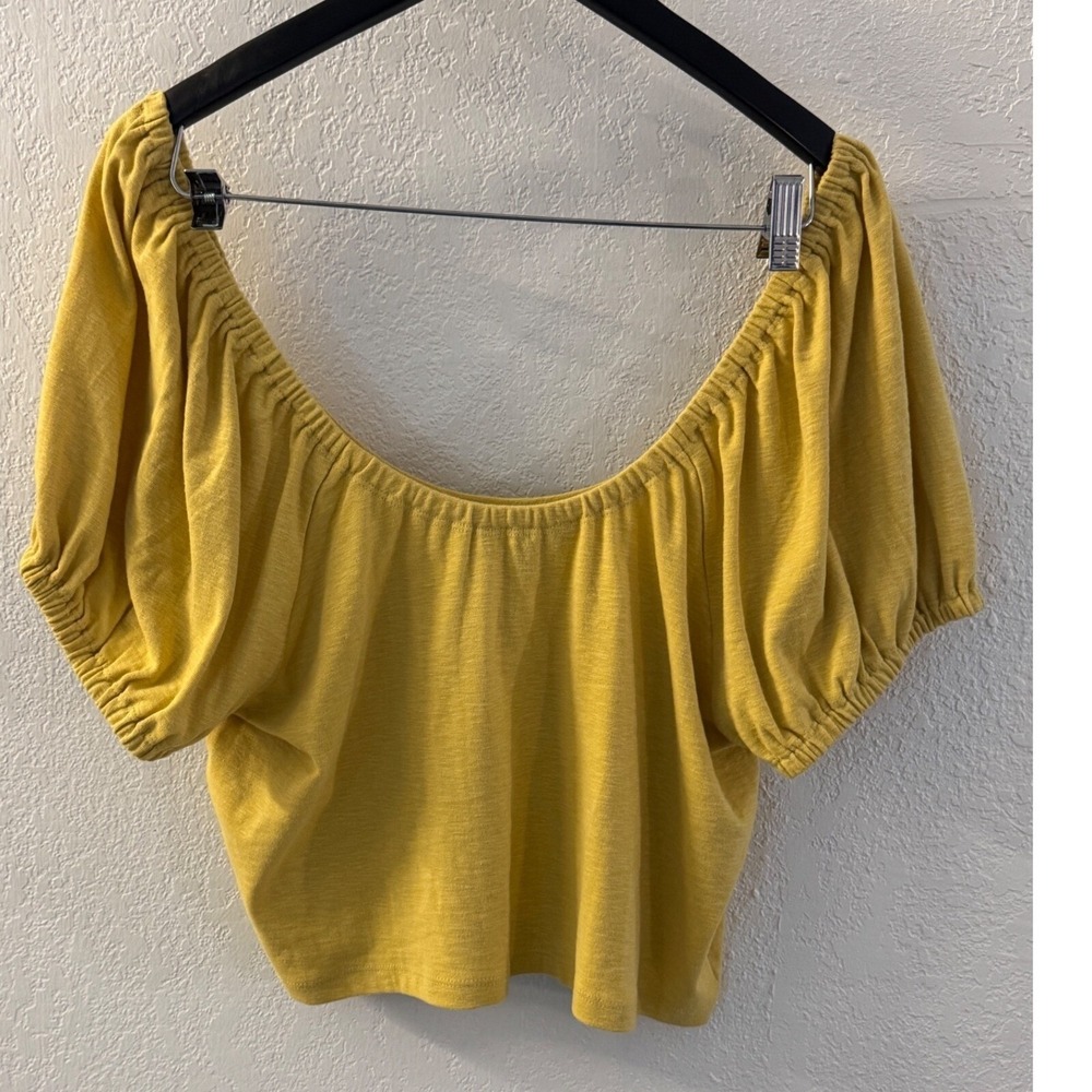 Banana Republic Gold Crop Top Off Shoulder Puff Sleeve Coquette Cottagecore‎ XL